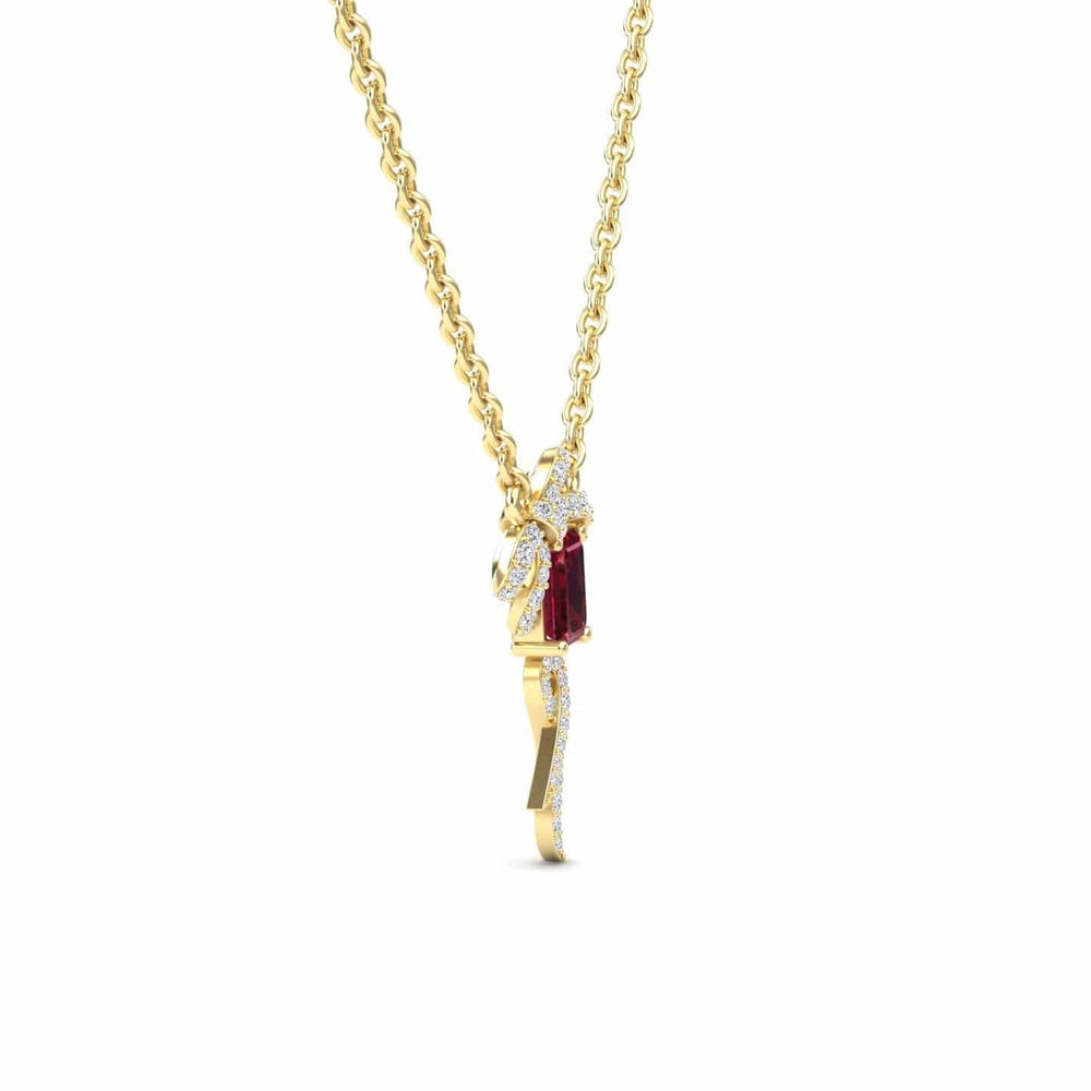 Lab Grown Ruby & Diamond Bow Ribbon Necklace - Meiling