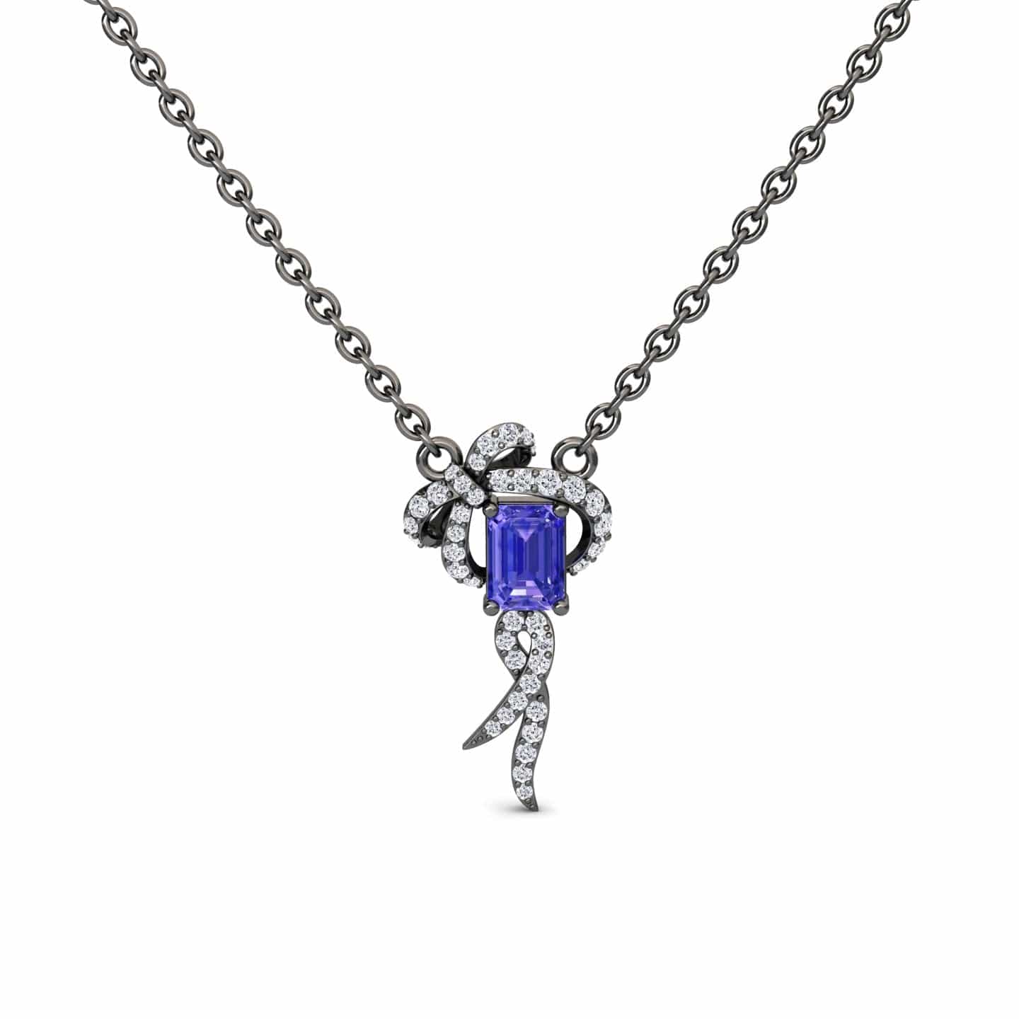 Tanzanite & Diamond Bow Ribbon Necklace - Meiling