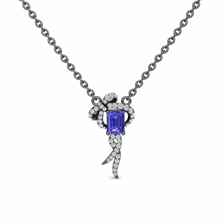Tanzanite & Diamond Bow Ribbon Necklace - Meiling