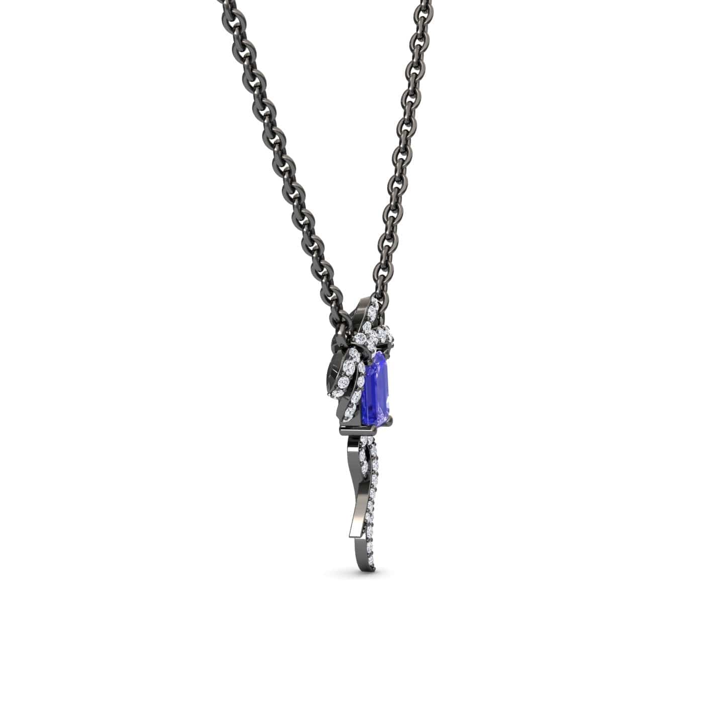 Tanzanite & Diamond Bow Ribbon Necklace - Meiling