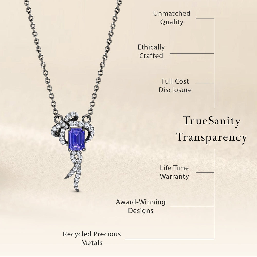 Tanzanite & Diamond Bow Ribbon Necklace - Meiling