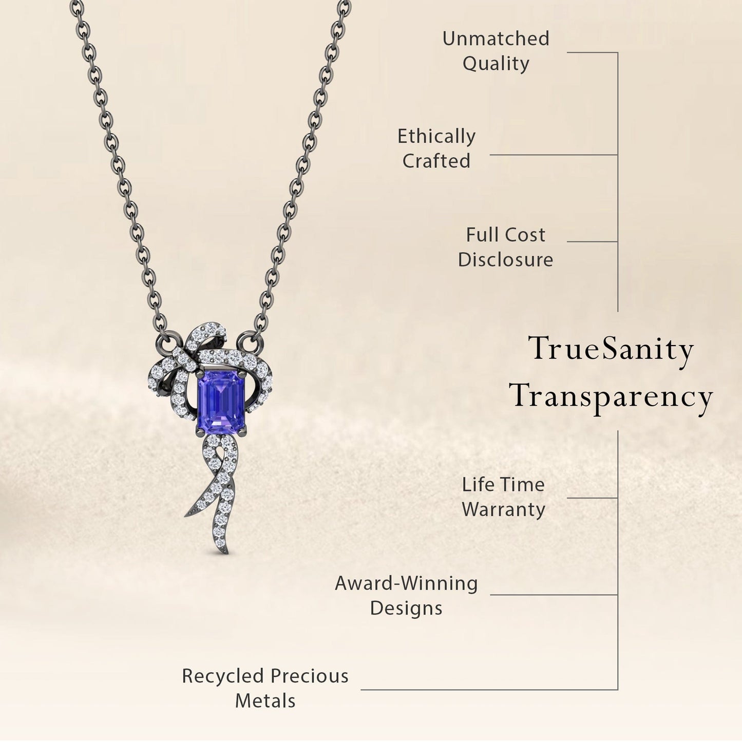 Tanzanite & Diamond Bow Ribbon Necklace - Meiling