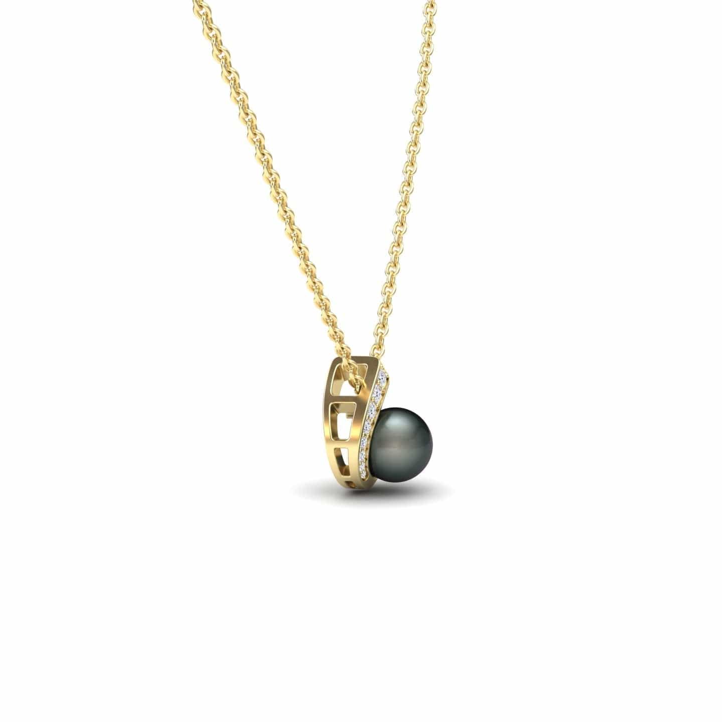 Tahitian Pearl & Diamond Swirl Necklace - Naomi