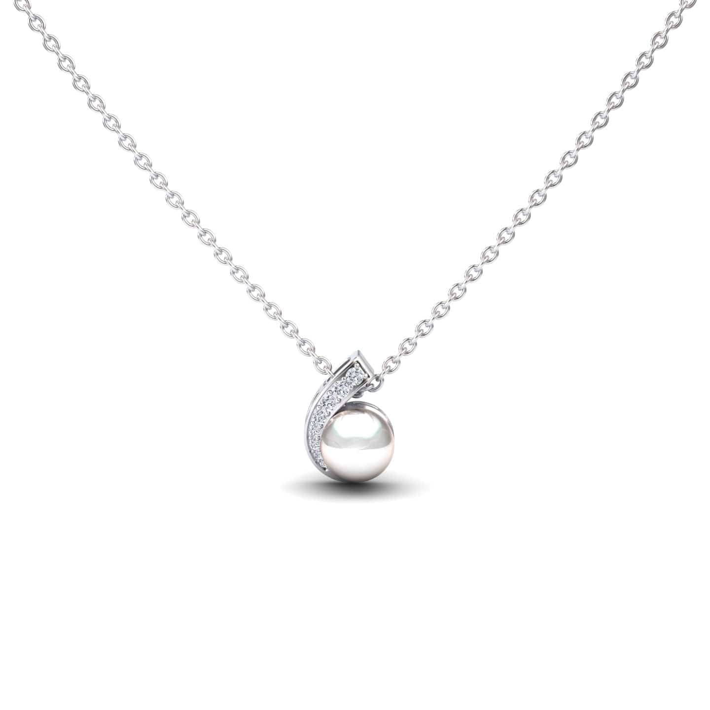 White Akoya Pearl & Diamond Swirl Necklace - Naomi