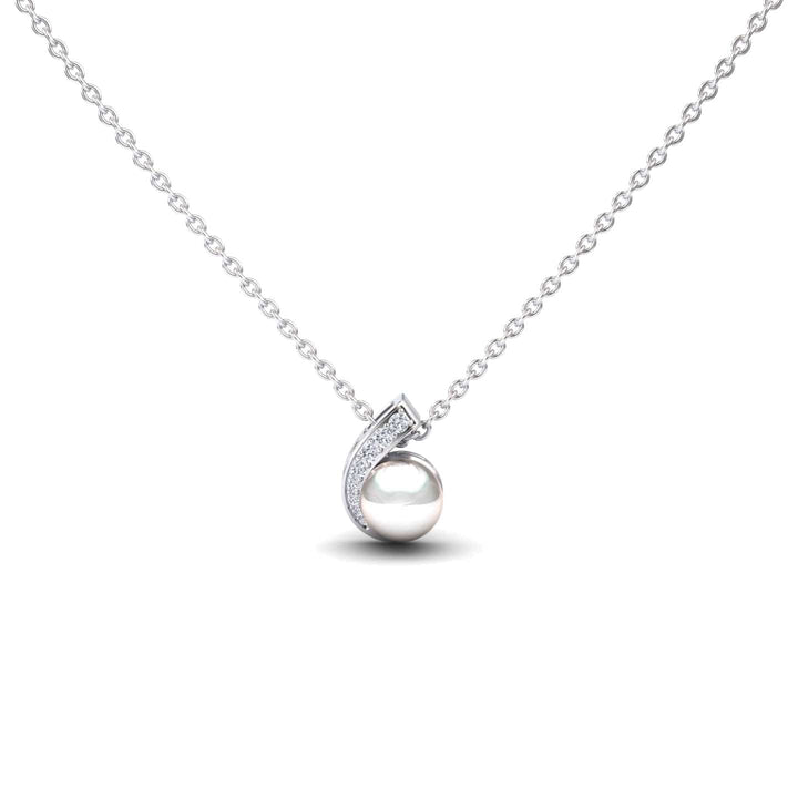 White Akoya Pearl & Diamond Swirl Necklace - Naomi