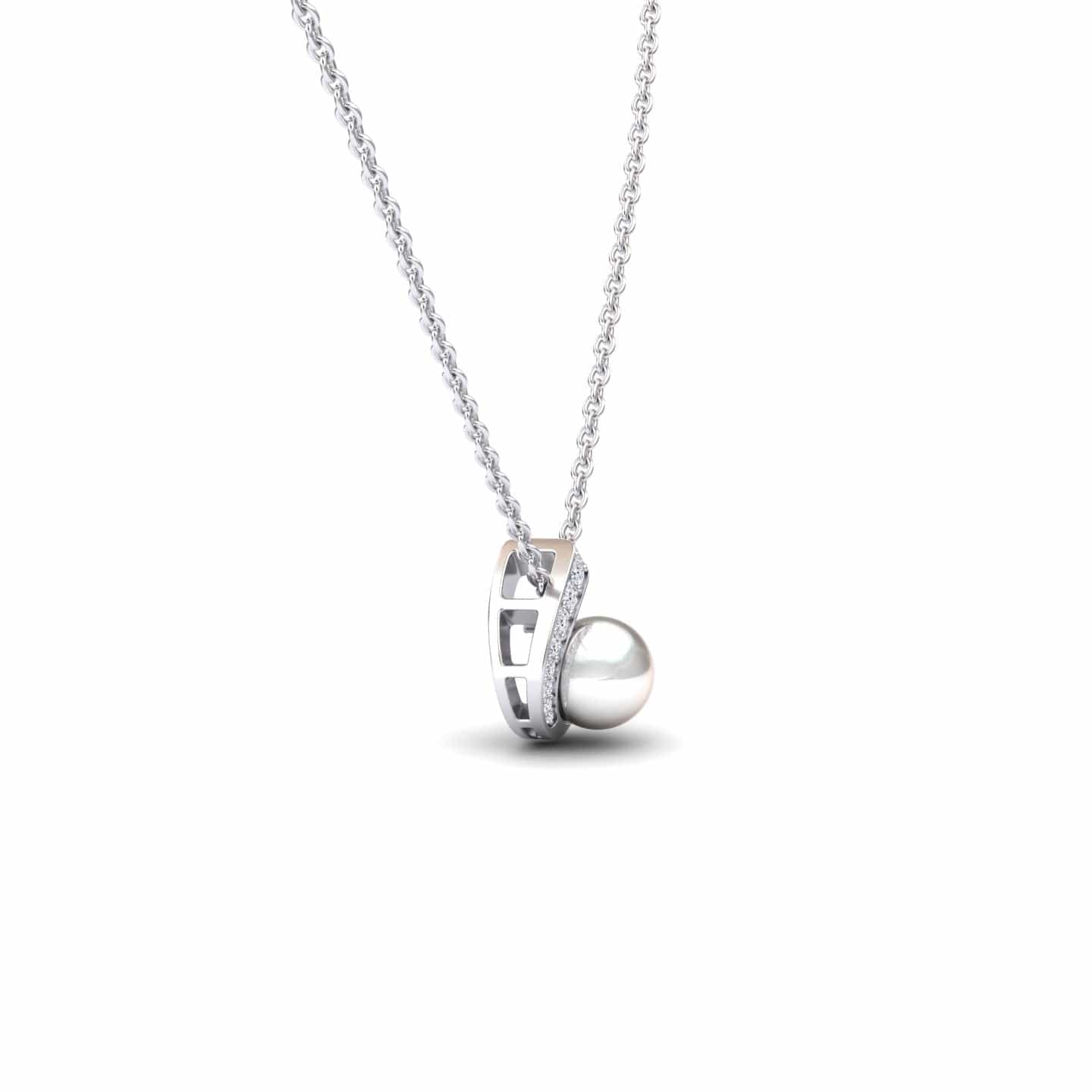 White Akoya Pearl & Diamond Swirl Necklace - Naomi