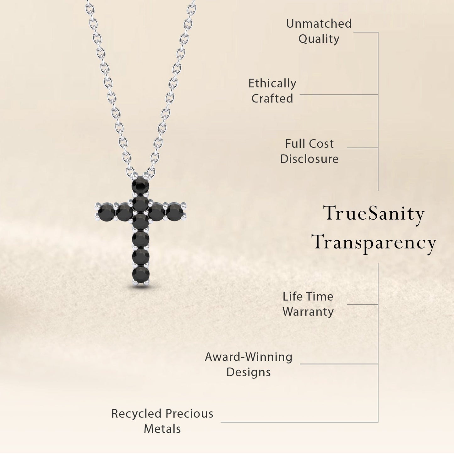 Black Diamond Cross Classic Prong Set Necklace - Pranita