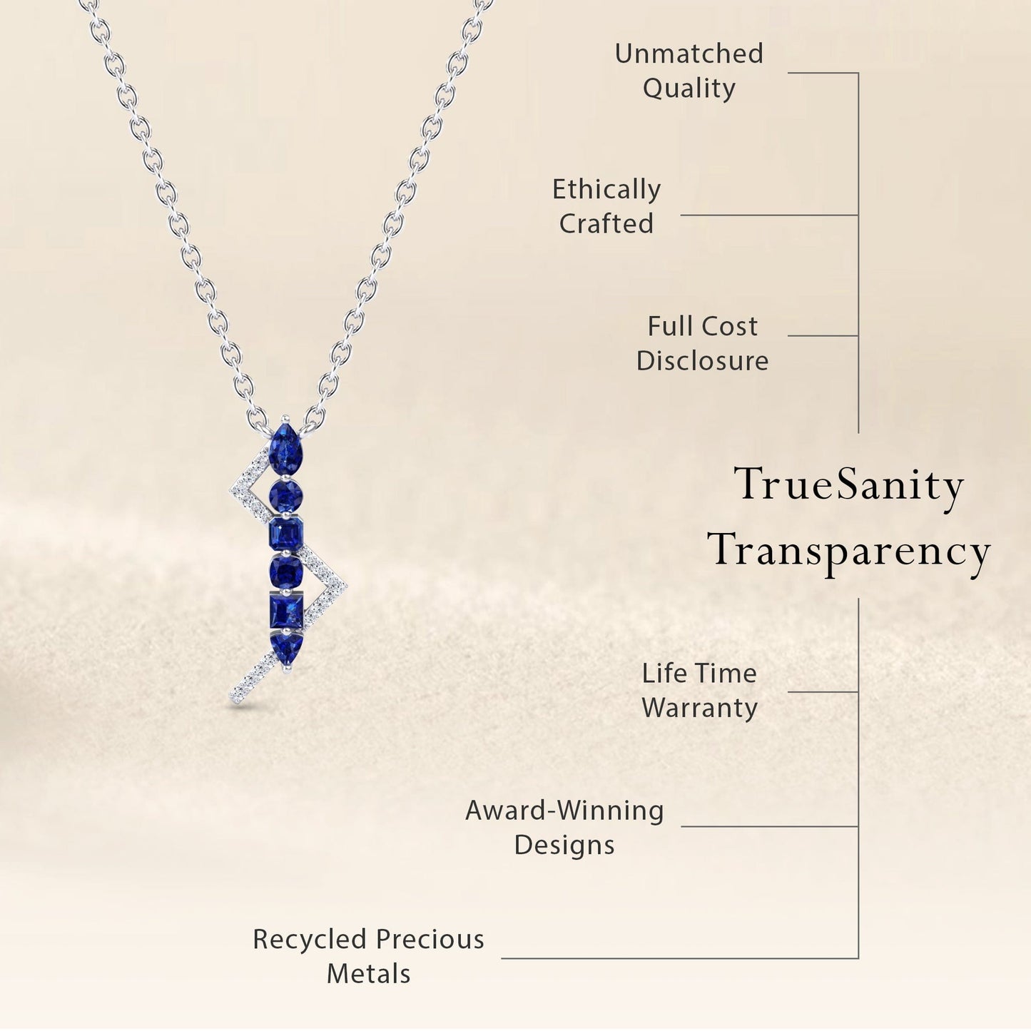 Blue Sapphire & Diamond Lightning Bolt Necklace - Tanya