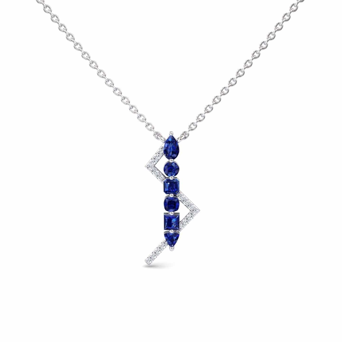 Blue Sapphire & Diamond Lightning Bolt Necklace - Tanya