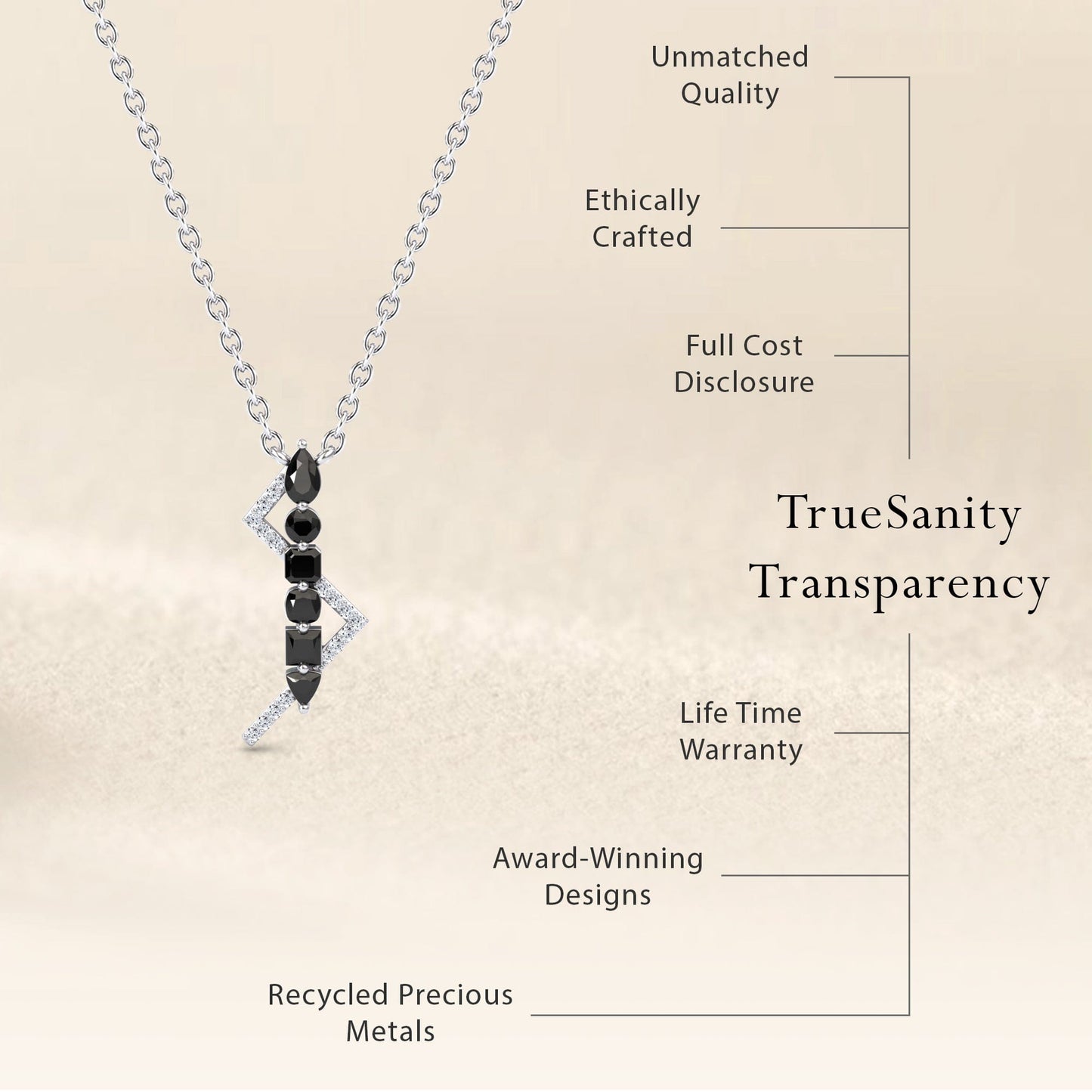 Black & White Diamond Lightning Bolt Necklace - Tanya