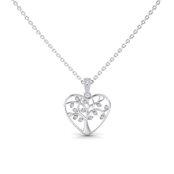 White Diamond Tree of Life Heart Necklace - Amara