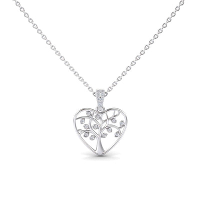 White Diamond Tree of Life Heart Necklace