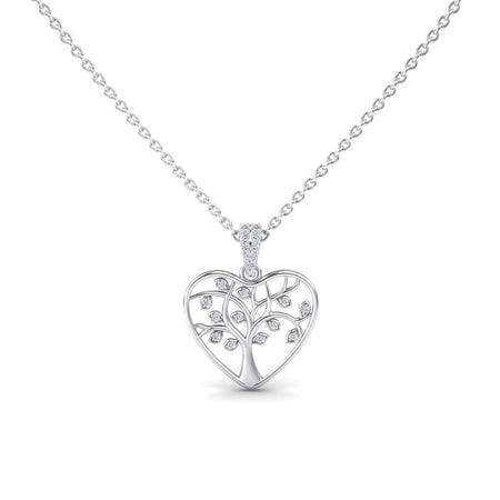 White Diamond Tree of Life Heart Necklace - Amara