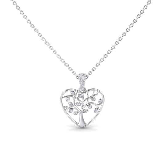 White Diamond Tree of Life Heart Necklace - Amara