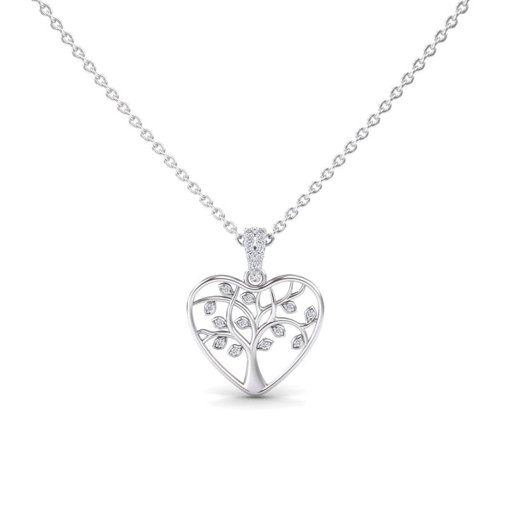 White Diamond Tree of Life Heart Necklace - Amara