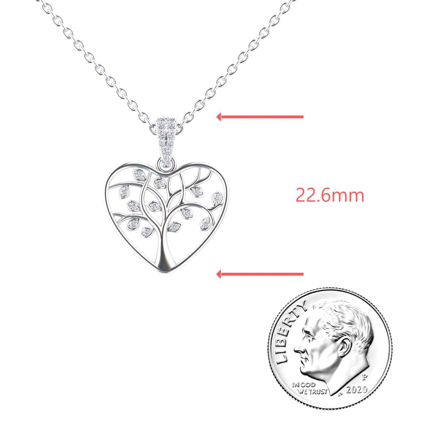 White Diamond Tree of Life Heart Necklace - Amara