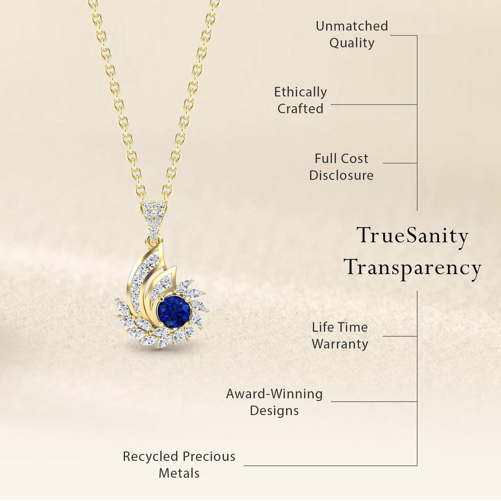 Blue Sapphire & Diamond Swirl Necklace - Caoimhe