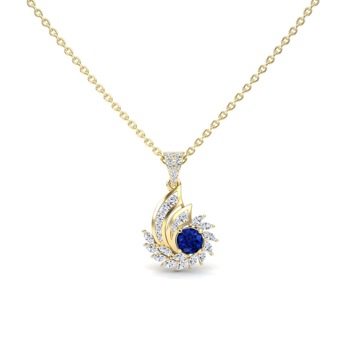 Blue Sapphire & Diamond Swirl Necklace - Caoimhe