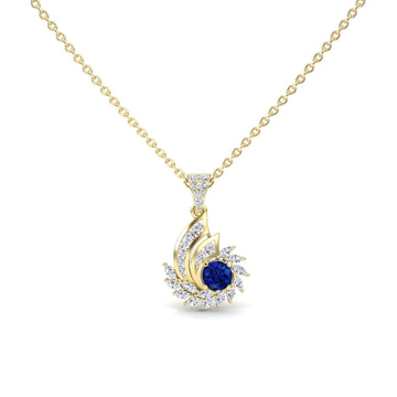 Blue Sapphire & Diamond Swirl Necklace - Caoimhe