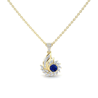 Blue Sapphire & Diamond Swirl Necklace