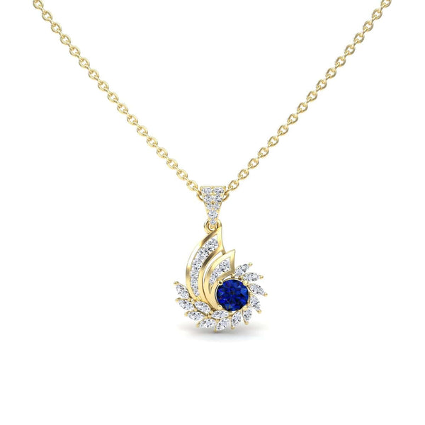 Blue Sapphire & Diamond Swirl Necklace - Caoimhe