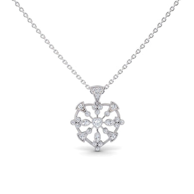White Diamond Heart Filigree Necklace