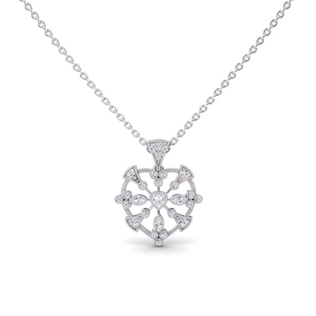 White Diamond Heart Filigree Necklace - Emilia