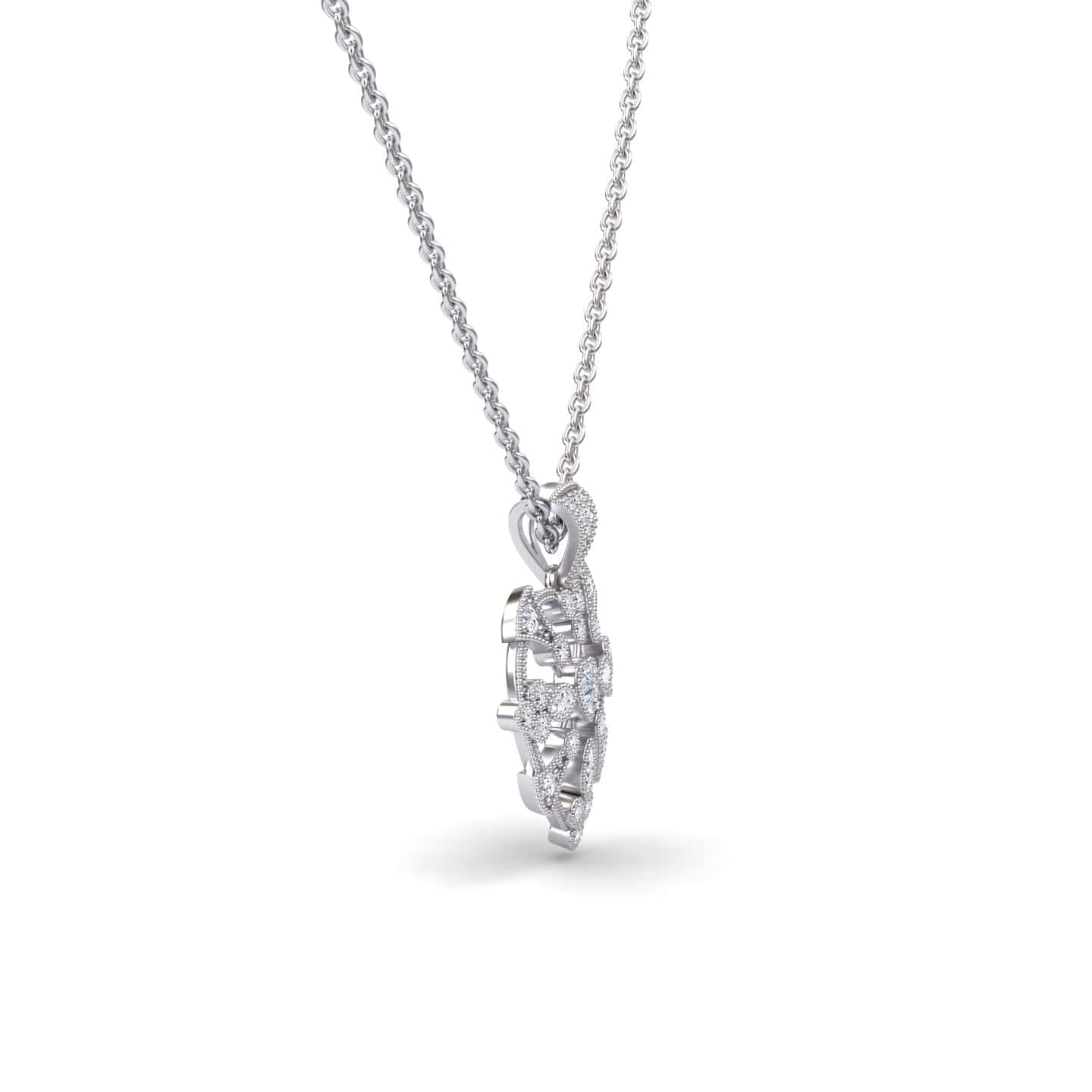 White Diamond Heart Filigree Necklace - Emilia