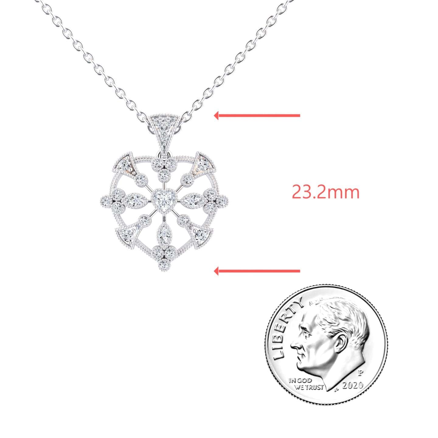 White Diamond Heart Filigree Necklace - Emilia