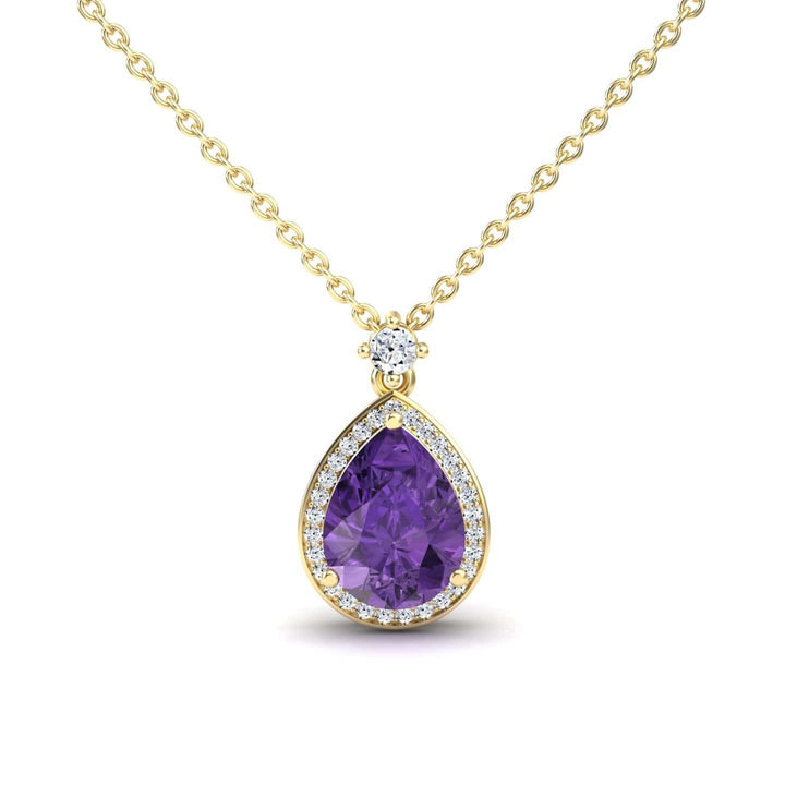 Amethyst & Diamond Halo Necklace - Hannah