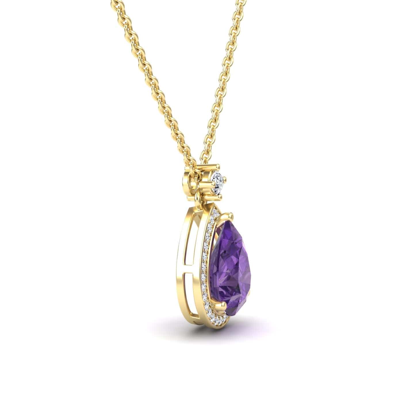 Amethyst & Diamond Halo Necklace - Hannah