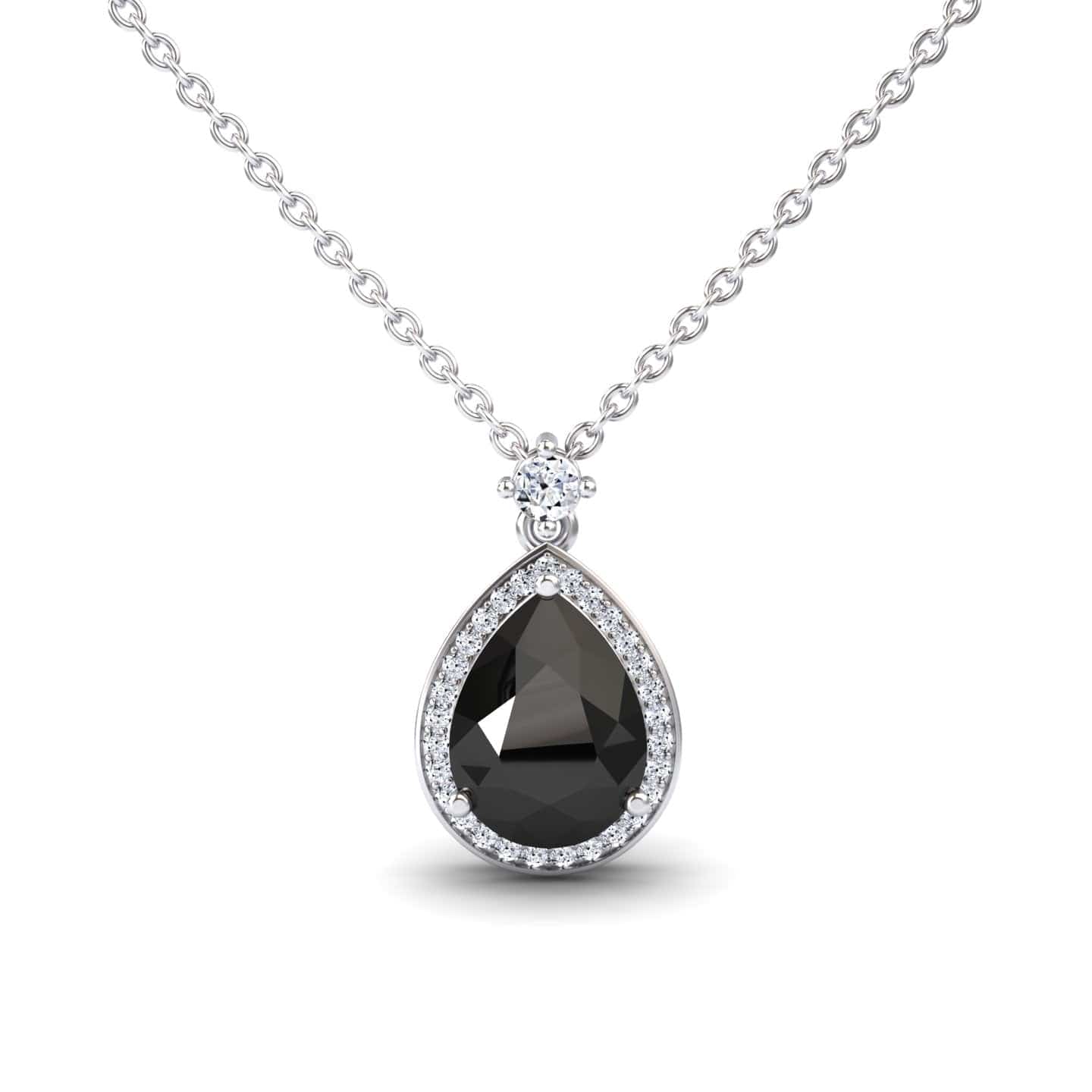 Black & White Diamond Halo Necklace - Hannah