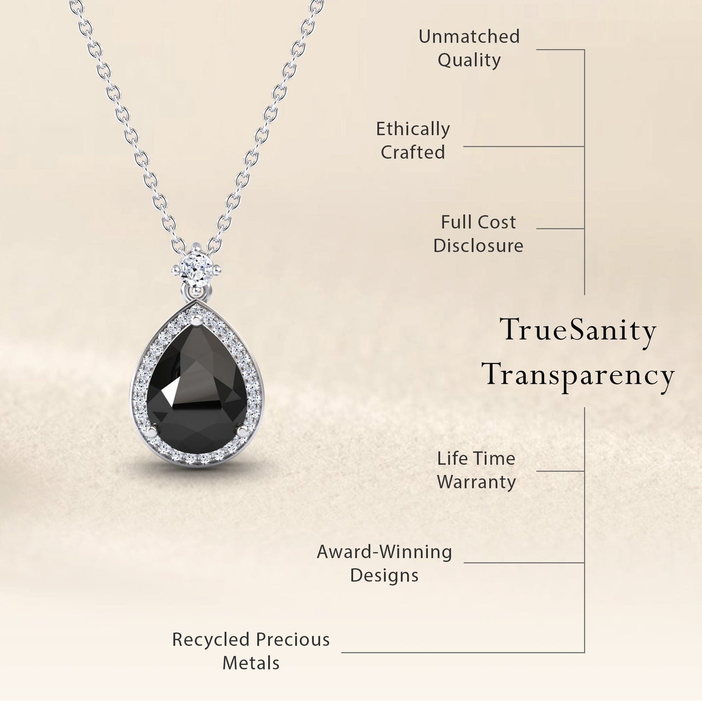 Black & White Diamond Halo Necklace - Hannah