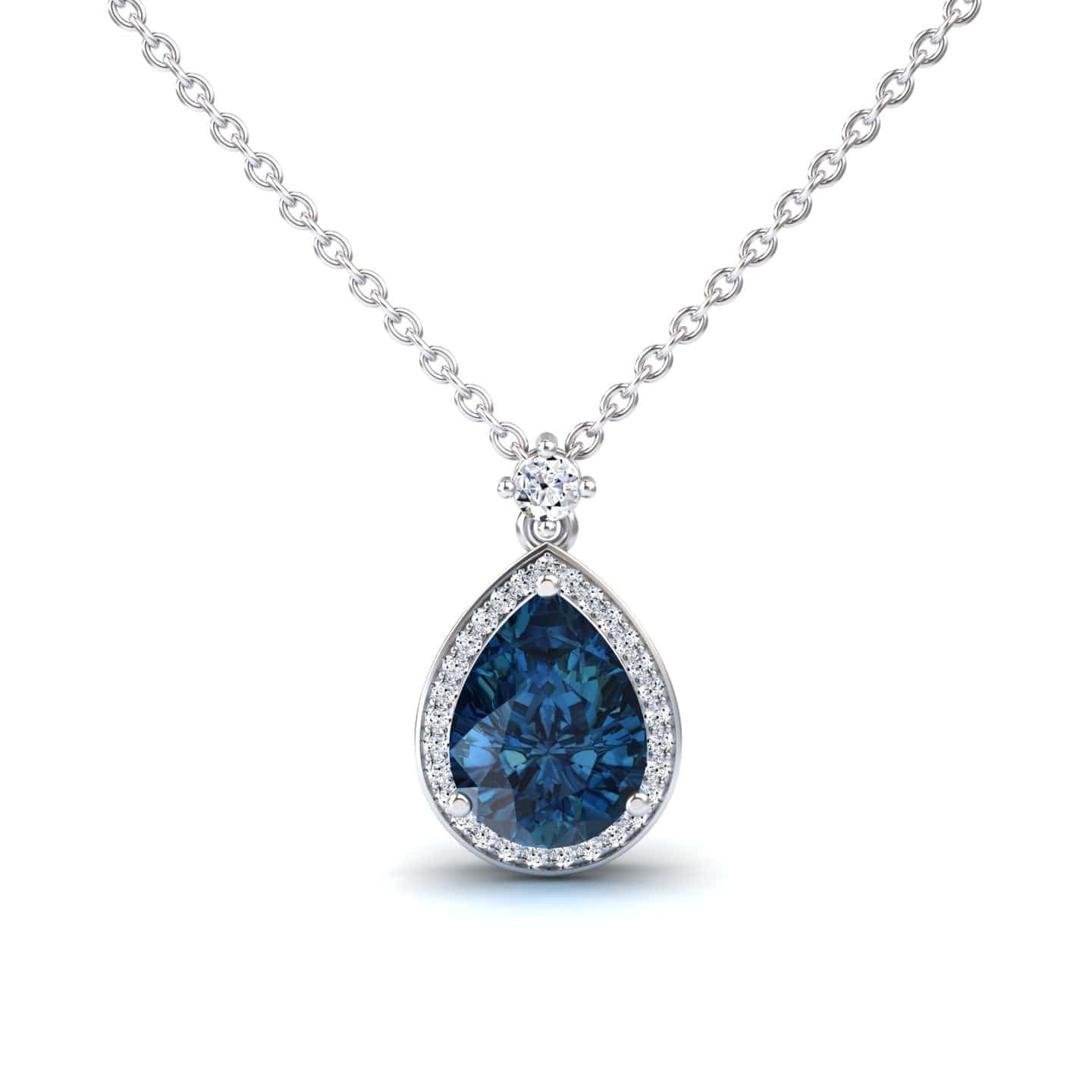 London Blue Topaz & Diamond Halo Necklace - Hannah