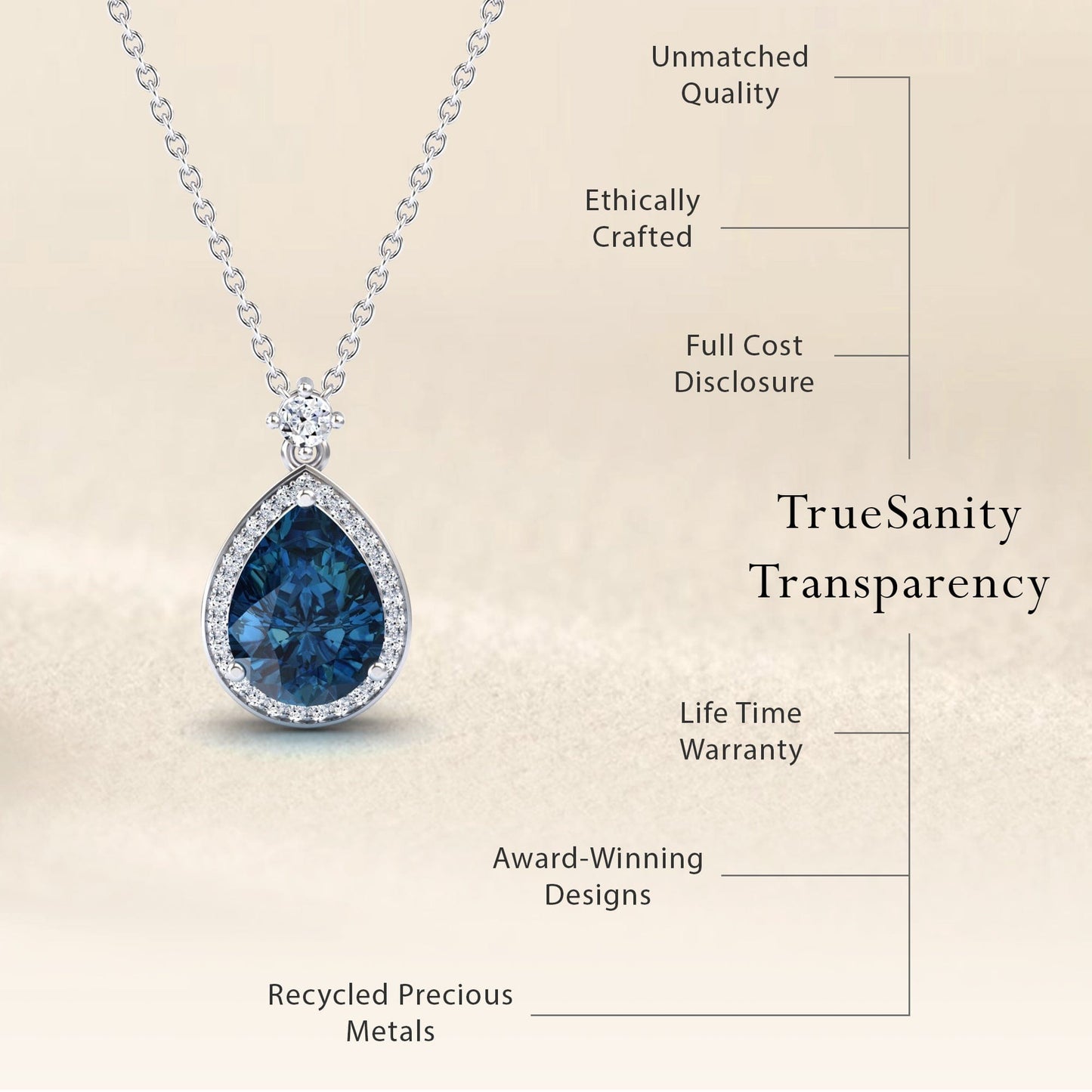 London Blue Topaz & Diamond Halo Necklace - Hannah