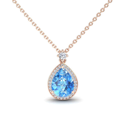 Swiss Blue Topaz & Diamond Halo Necklace