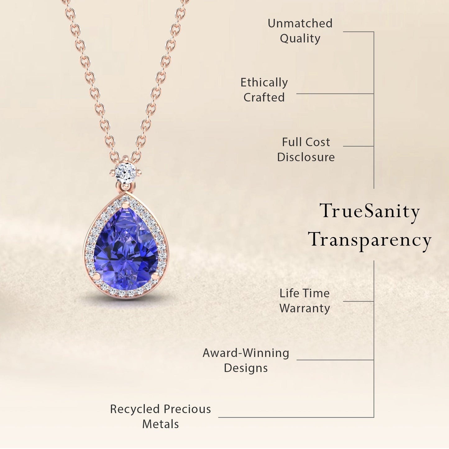 Tanzanite & Diamond Halo Necklace - Hannah