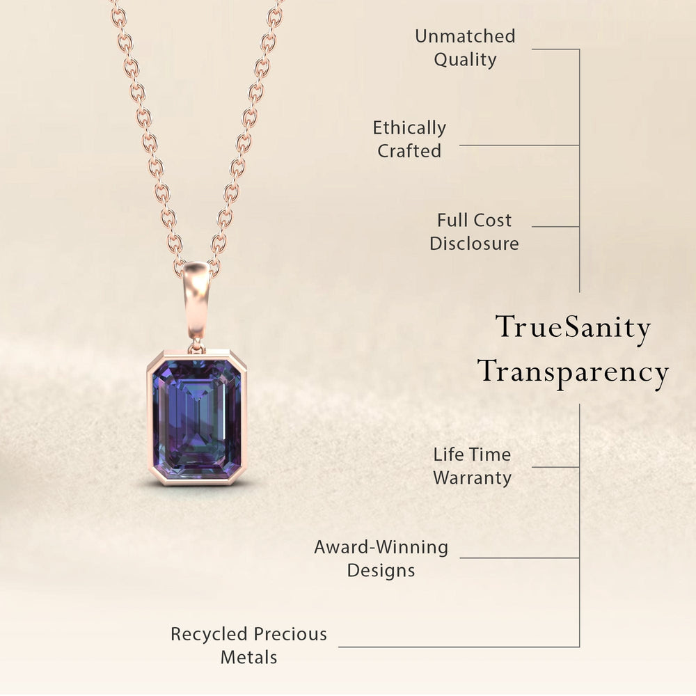 Emerald-cut lab-grown alexandrite solitaire necklace, view 7