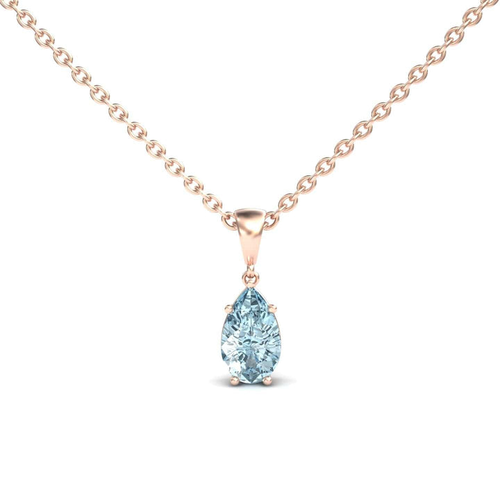 Aquamarine Four Prong Solitaire Necklace - Kirsten