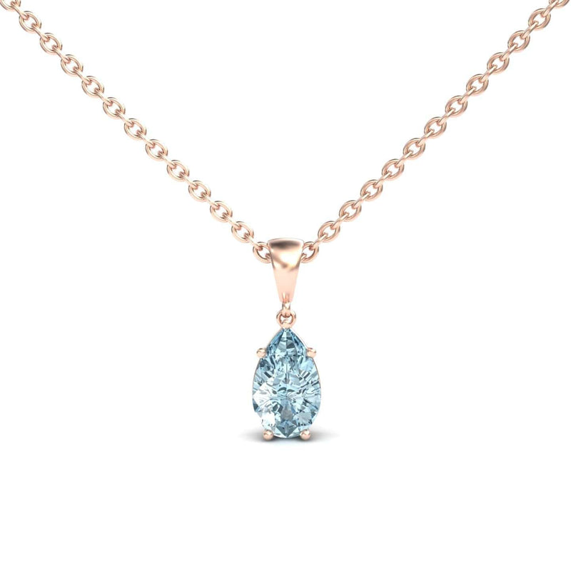 Aquamarine Four Prong Solitaire Necklace - Kirsten