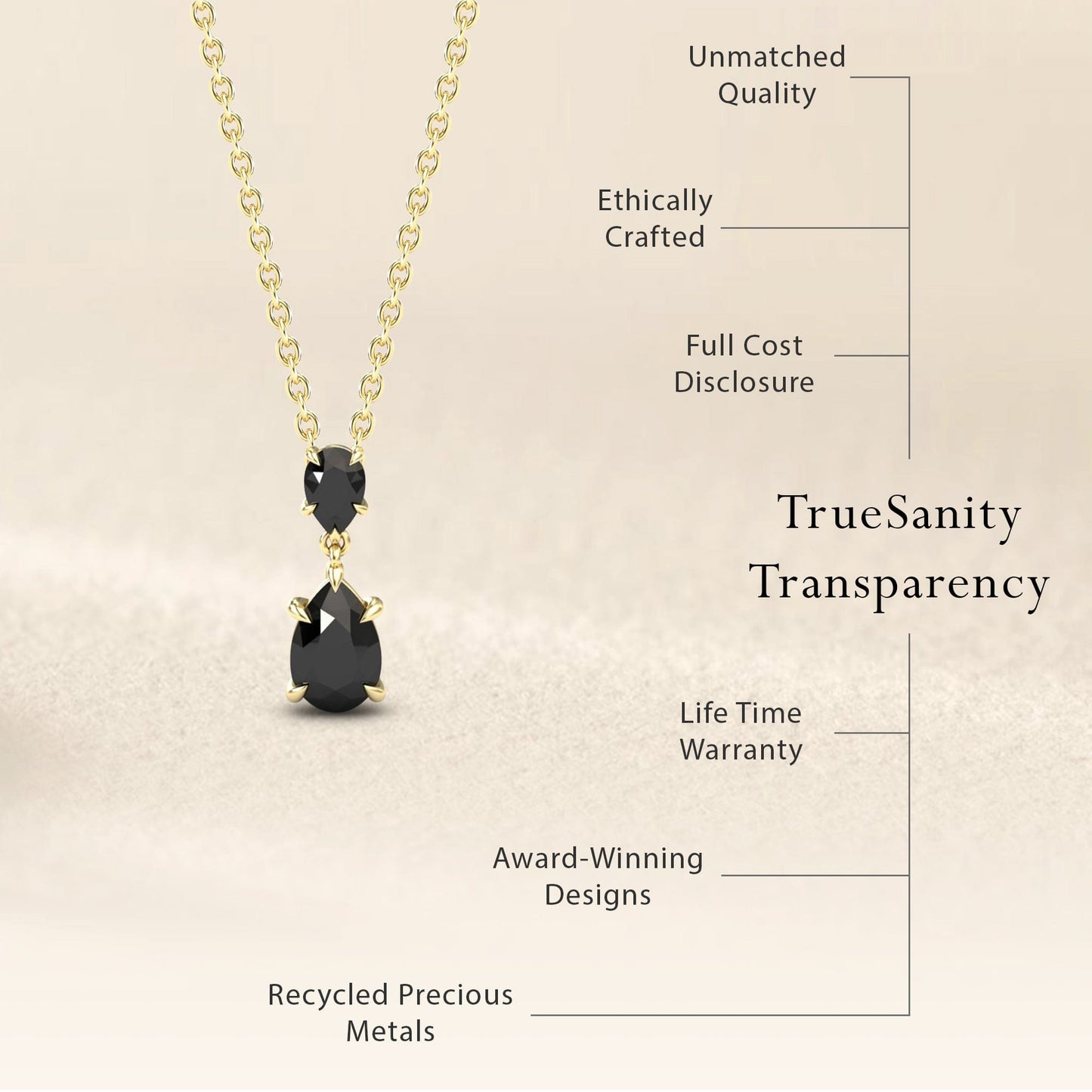 Black Diamond Double Drop Necklace - Mary