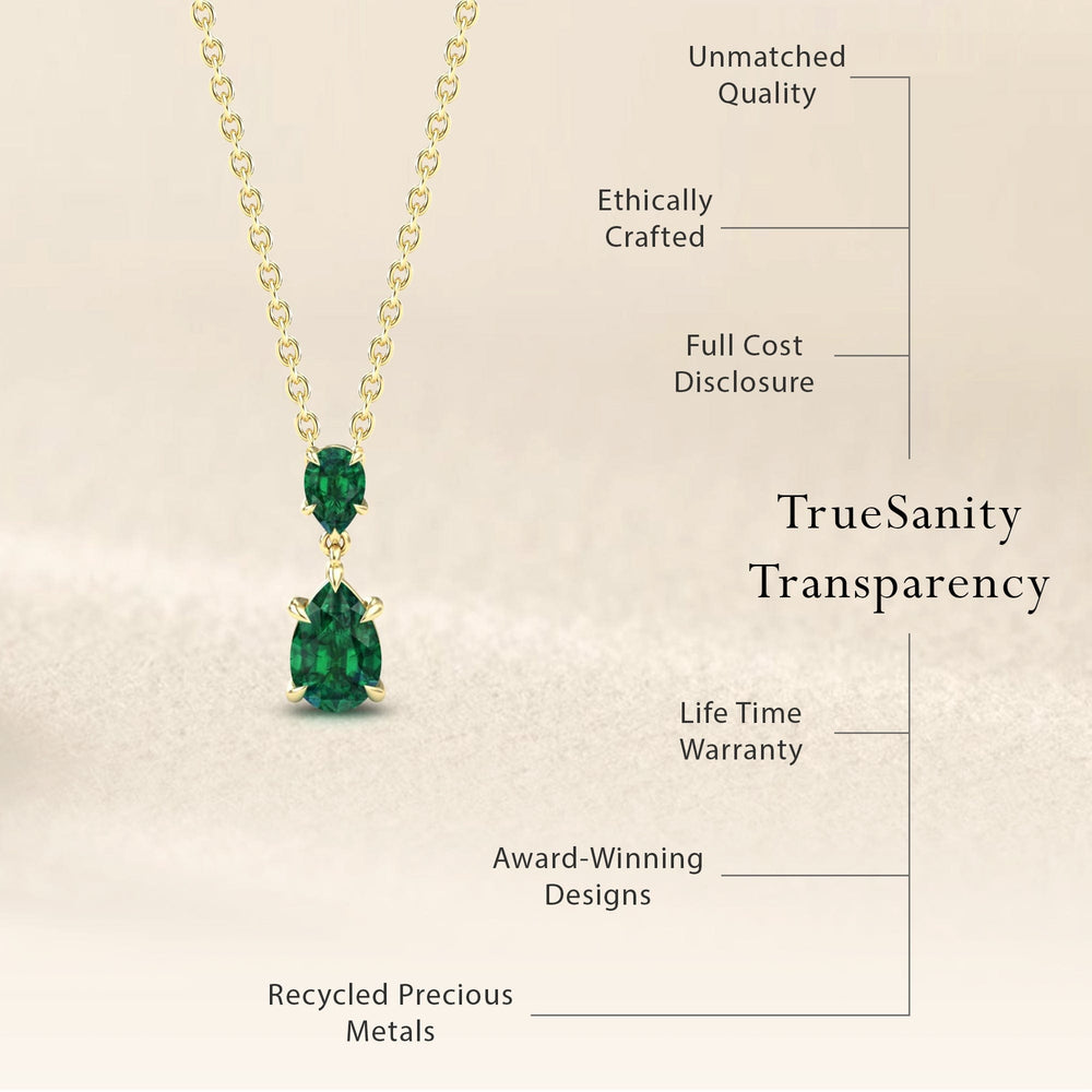 Pear lab-grown emerald double drop necklace, view 7