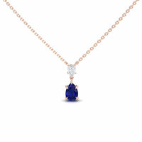 Lab Grown Blue Sapphire & Diamond Double Drop Necklace - Mary