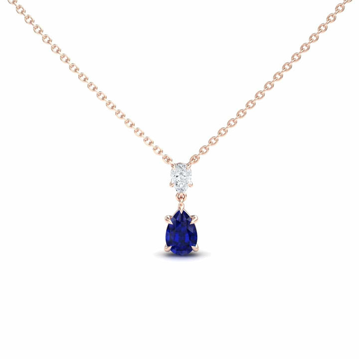 Lab Grown Blue Sapphire & Diamond Double Drop Necklace - Mary