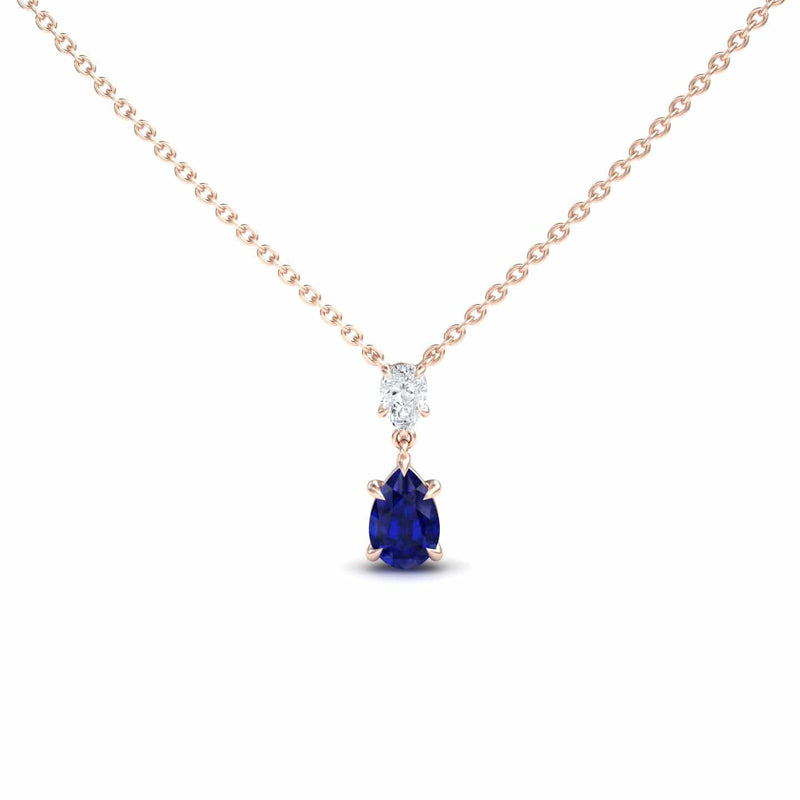 Lab Grown Blue Sapphire & Diamond Double Drop Necklace - Mary