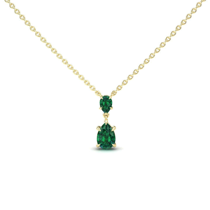 Lab Grown Emerald Double Drop Necklace - Mary