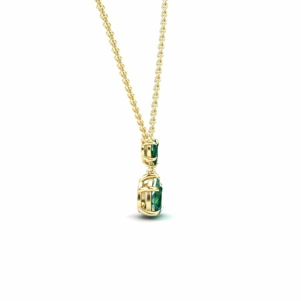 Pear lab-grown emerald double drop necklace in 14k yellow gold, view 2
