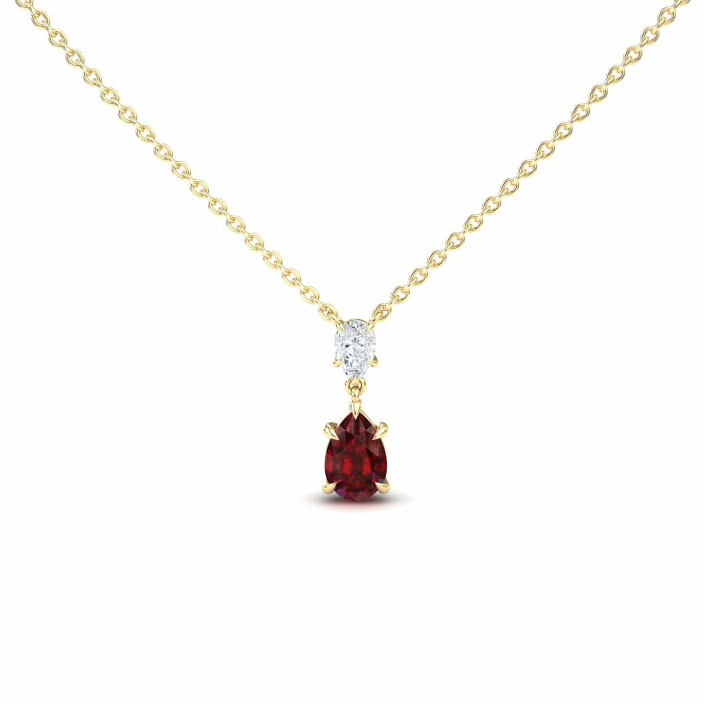 Lab Grown Ruby & Diamond Double Drop Necklace - Mary