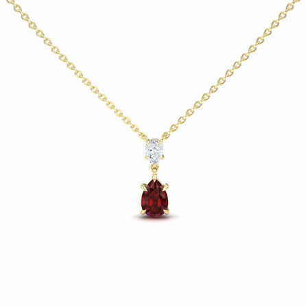 Lab Grown Ruby & Diamond Double Drop Necklace - Mary