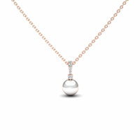 White Akoya Pearl & Diamond Solitaire Drop Necklace - Lauren